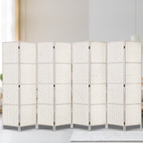 NNEDSZ 8 Panels Room Divider Screen Privacy Rattan Timber Fold Woven Stand White