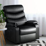 NNEDSZ Recliner Chair Armchair Lounge Sofa Chairs Couch Leather Black Tray Table