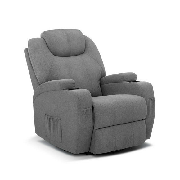 NNEDSZ Electric Massage Recliner Chair Armchair 8 Point Heated Swivel Fabric Grey