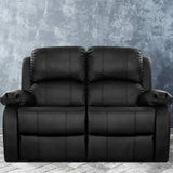 NNEDSZ Recliner Chair 2-Seater Premium Leather Double Lounge Sofa Couch Black