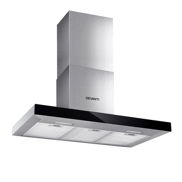 NNEDSZ Range Hood 900mm Rangehood 90cm Stainless Steel Glass Kitchen Canopy Black