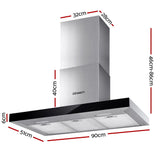 NNEDSZ Range Hood 900mm Rangehood 90cm Stainless Steel Glass Kitchen Canopy Black