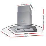 NNEDSZ Range Hood 900mm Rangehood Kitchen Stainless Glass Canopy 90cm