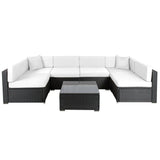 NNEDPE 7pc Black PE Rattan Outdoor Dining Furniture Garden Patio Set Grey