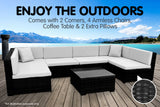 NNEDPE 7pc Black PE Rattan Outdoor Dining Furniture Garden Patio Set Grey