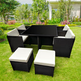 NNEDPE 9pc Outdoor Furniture PE Rattan Cube Dining Garden Set