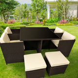 NNEDPE 9pc PE Rattan Cube Dining Garden Set - Brown