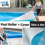 NNEDPE 500micron Swimming Pool Roller Cover Combo - Silver/Blue - 10m x 4m