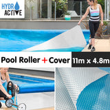 NNEDPE 500micron Swimming Pool Roller Cover Combo - Silver/Blue - 11m x 4.8m
