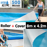 NNEDPE 500micron Swimming Pool Roller Cover Combo - Silver/Blue - 8m x 4.2m