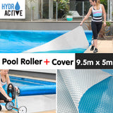 NNEDPE 400micron Swimming Pool Roller Cover Combo - Silver/Blue - 9.5m x 5m