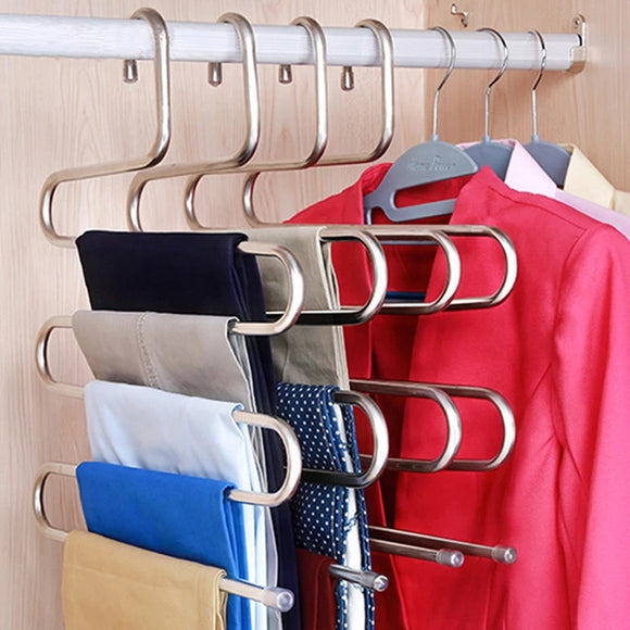 NNEOBA 5 layers Stainless Steel Clothes Hangers S Shape Pants Storage Hangers Clothes Storage Rack Multilayer Storage Cloth Hanger