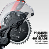 NNEMB 305mm Dual Bevel Sliding Compound Mitre Drop Saw and Adjustable Stand Combo