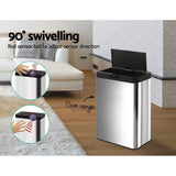 NNEDSZ Stainless Steel Sensor Bin Rubbish Trash Bins Motion Automatic Touch Free 50L