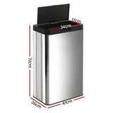 NNEDSZ Stainless Steel Sensor Bin Rubbish Trash Bins Motion Automatic Touch Free 70L