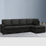 NNEDSZ Sofa Lounge Set 5 Seater Modular Chaise Chair Suite Couch Dark Grey