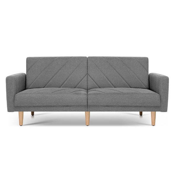 NNEDSZ Sofa Bed Lounge 3 Seater Futon Couch Wood Furniture Grey Fabric 193cm