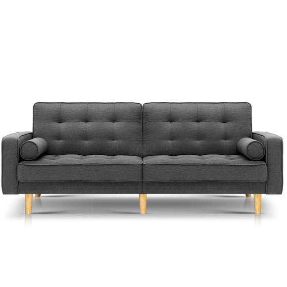 NNEDSZ 1950mm 3 Seater Sofa Bed Recliner Lounge Chair Tufted Plush Fabric Dark Grey