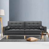 NNEDSZ 1950mm 3 Seater Sofa Bed Recliner Lounge Chair Tufted Plush Fabric Dark Grey
