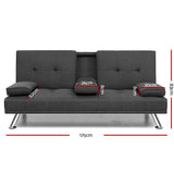 NNEDSZ Linen Fabric 3 Seater Sofa Bed Recliner Lounge Couch Cup Holder Futon Dark Grey