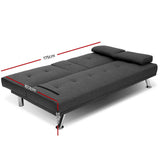 NNEDSZ Linen Fabric 3 Seater Sofa Bed Recliner Lounge Couch Cup Holder Futon Dark Grey