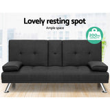 NNEDSZ Linen Fabric 3 Seater Sofa Bed Recliner Lounge Couch Cup Holder Futon Dark Grey