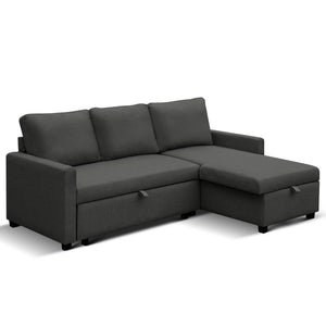 NNEDSZ 3 Seater Sofa Bed Storage Corner Fabric Lounge Chaise Couch Charcoal