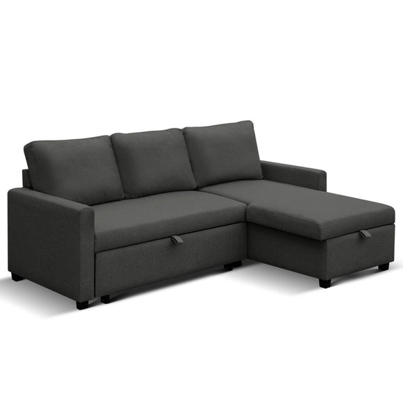 NNEDSZ 3 Seater Sofa Bed Storage Corner Fabric Lounge Chaise Couch Charcoal