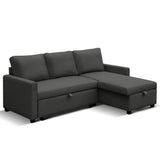 NNEDSZ 3 Seater Sofa Bed Storage Corner Fabric Lounge Chaise Couch Charcoal