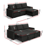 NNEDSZ 3 Seater Sofa Bed Storage Corner Fabric Lounge Chaise Couch Charcoal