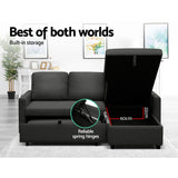 NNEDSZ 3 Seater Sofa Bed Storage Corner Fabric Lounge Chaise Couch Charcoal
