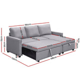 NNEDSZ 3 Seater Fabric Sofa Bed with Storage  - Grey