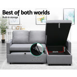 NNEDSZ 3 Seater Fabric Sofa Bed with Storage  - Grey