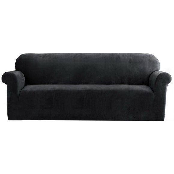 NNEDSZ Velvet Sofa Cover Plush Couch Cover Lounge Slipcover 4 Seater Black