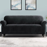 NNEDSZ Velvet Sofa Cover Plush Couch Cover Lounge Slipcover 4 Seater Black