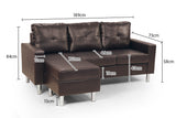 NNEDPE Sarantino Corner Sofa Couch with Chaise - Brown