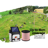 NNEDSZ 8km Solar Electric Fence Energiser Charger with 400M Tape and 25pcs Insulators