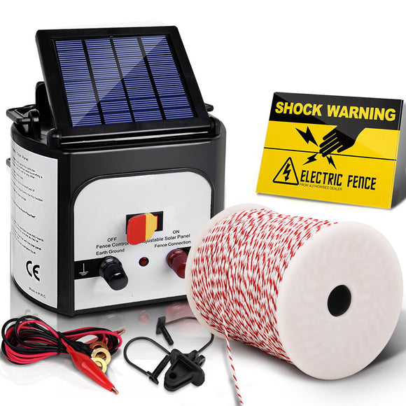 NNEDSZ 8km Solar Electric Fence Energiser Charger with 500M Tape and 25pcs Insulators