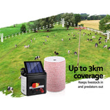 NNEDSZ 3KM Solar Electric Fence Energiser Energizer 0.1J  2000M Poly Fencing Wire Tape