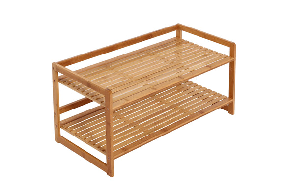 NNEKG Sherwood Home 2 Tier Natural Bamboo Shoe Rack with Curved Sides Light Brown 70x33x33cm