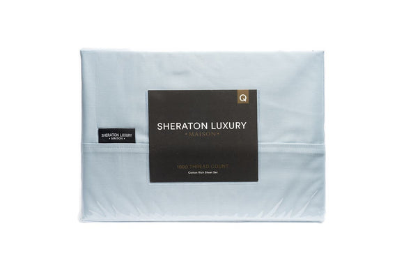 NNEKG Luxury Maison 1000TC Cotton Rich King Bed Sheet Set Pale Blue