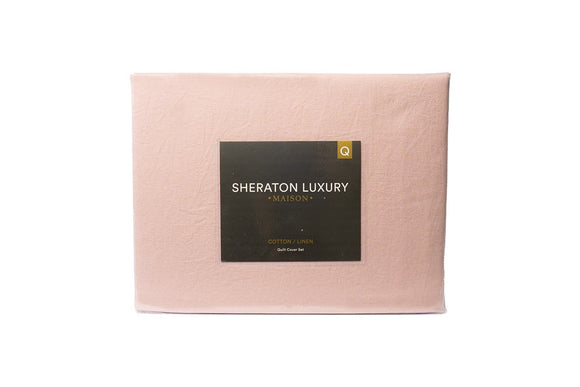 NNEKG Luxury Maison Linen Cotton Quilt Cover Set (King Dusty Pink)