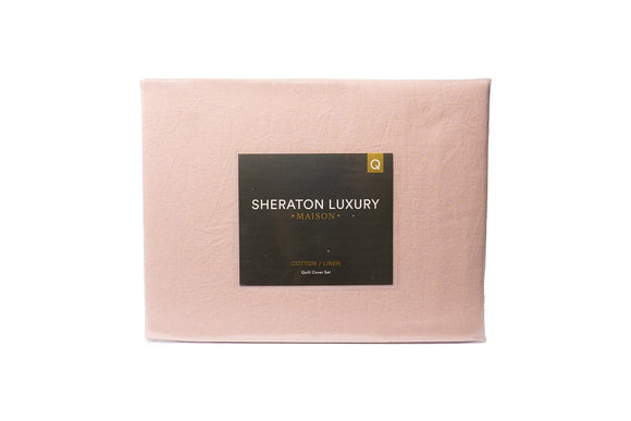 NNEKG Luxury Maison Linen Cotton Quilt Cover Set (Queen Dusty Pink)