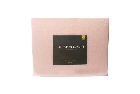 NNEKG Luxury Maison Linen Cotton Sheet Set (King Dusty Pink)