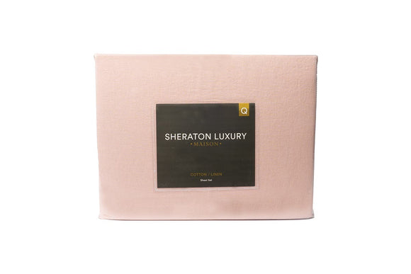 NNEKG Luxury Maison Linen Cotton Sheet Set (Queen Dusty Pink)