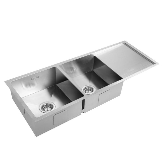 NNEDSZ 111cm x 45cm Stainless Steel Kitchen Sink Under/Top/Flush Mount Silver