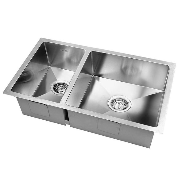 NNEDSZ Stainless Steel Kitchen Sink 710X450MM Under/Topmount Laundry Double Bowl Silver