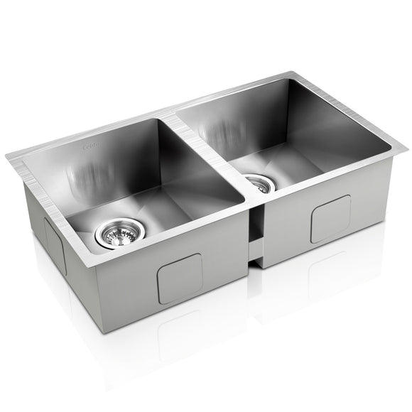 NNEDSZ Stainless Steel Kitchen Sink 770X450MM Under/Topmount Laundry Double Bowl Silver