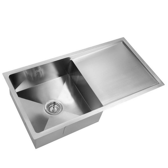 NNEDSZ 87cm x 45cm Stainless Steel Kitchen Sink Under/Top/Flush Mount Silver