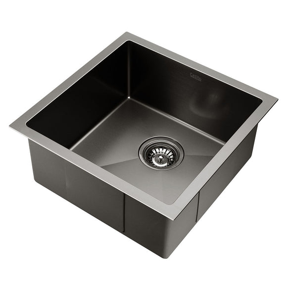 NNEDSZ 44cm x 44cm Stainless Steel Kitchen Sink Under/Top/Flush Mount Black